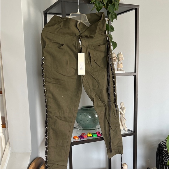 Ronny Kobo Collection Khaki Lace-Up  Pants - Picture 1 of 5